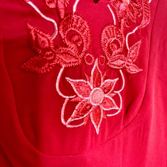 Antthony Originals Red Embroidered Floral Poncho Cape One Size Flowing Dressy - Picture 2 of 11